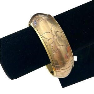 Engraved Etched Solid Brass Large Chunky Heavy Layered Bangle Bracelet Vintage